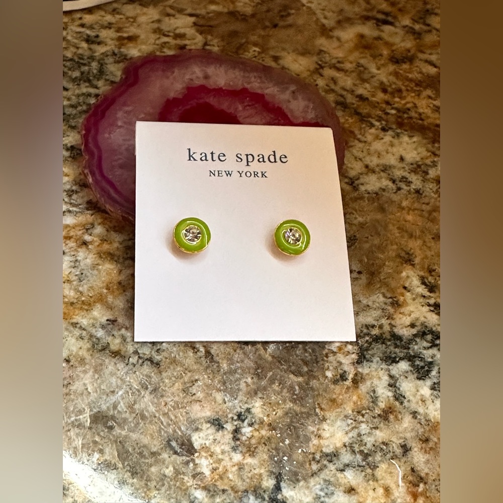Kate Spade Green Enamel Rhinestone Stud Earrings - Picture 5 of 8